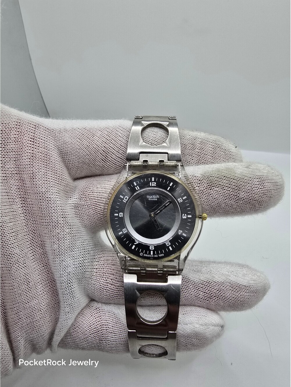 Swatch Irony Quartz Analog 34mm Round 1999 Silver SS Bracelet Water-Resist